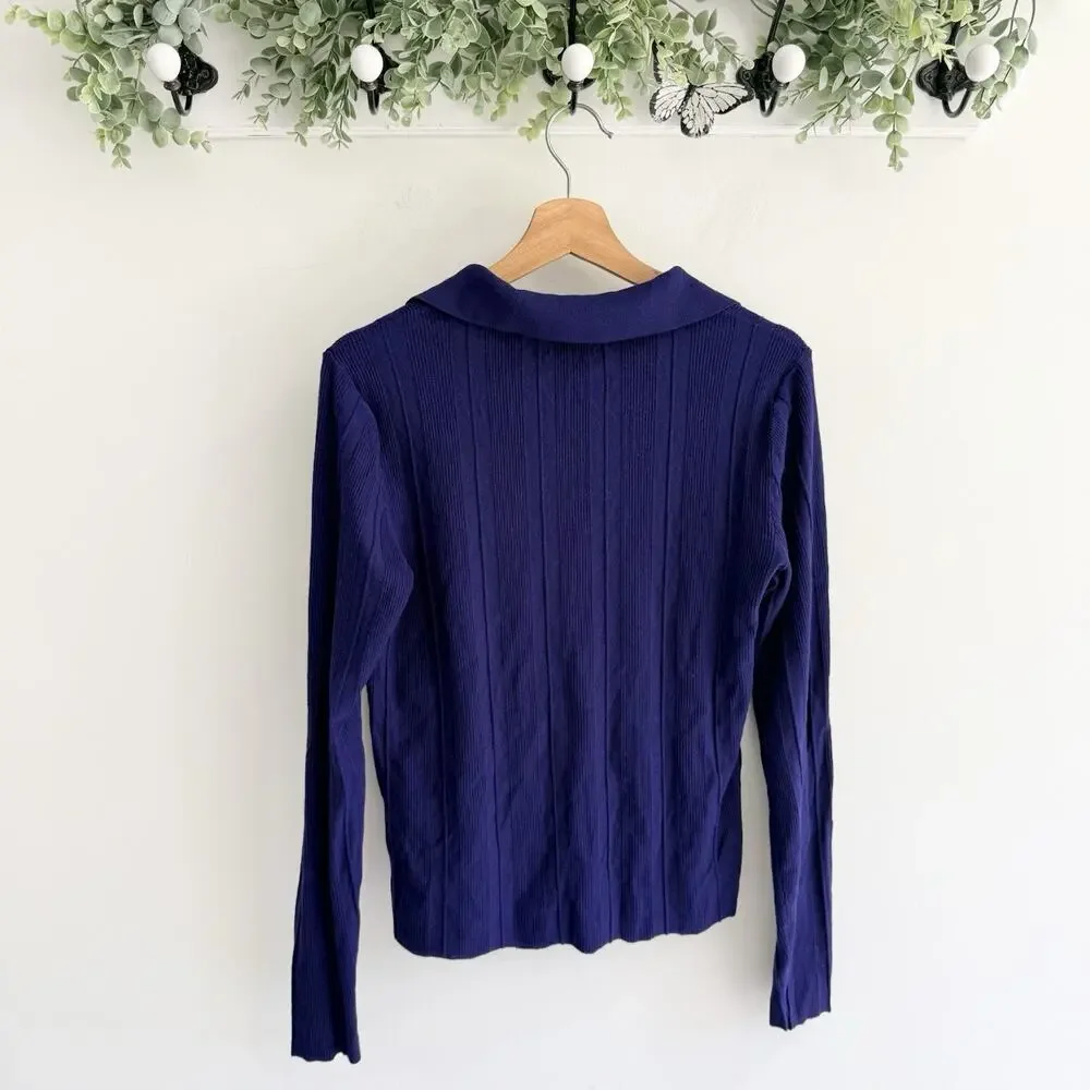 Frank And Oak Rib-Knit Polo Shirt Long Sleeves V Neck Size Large G5006